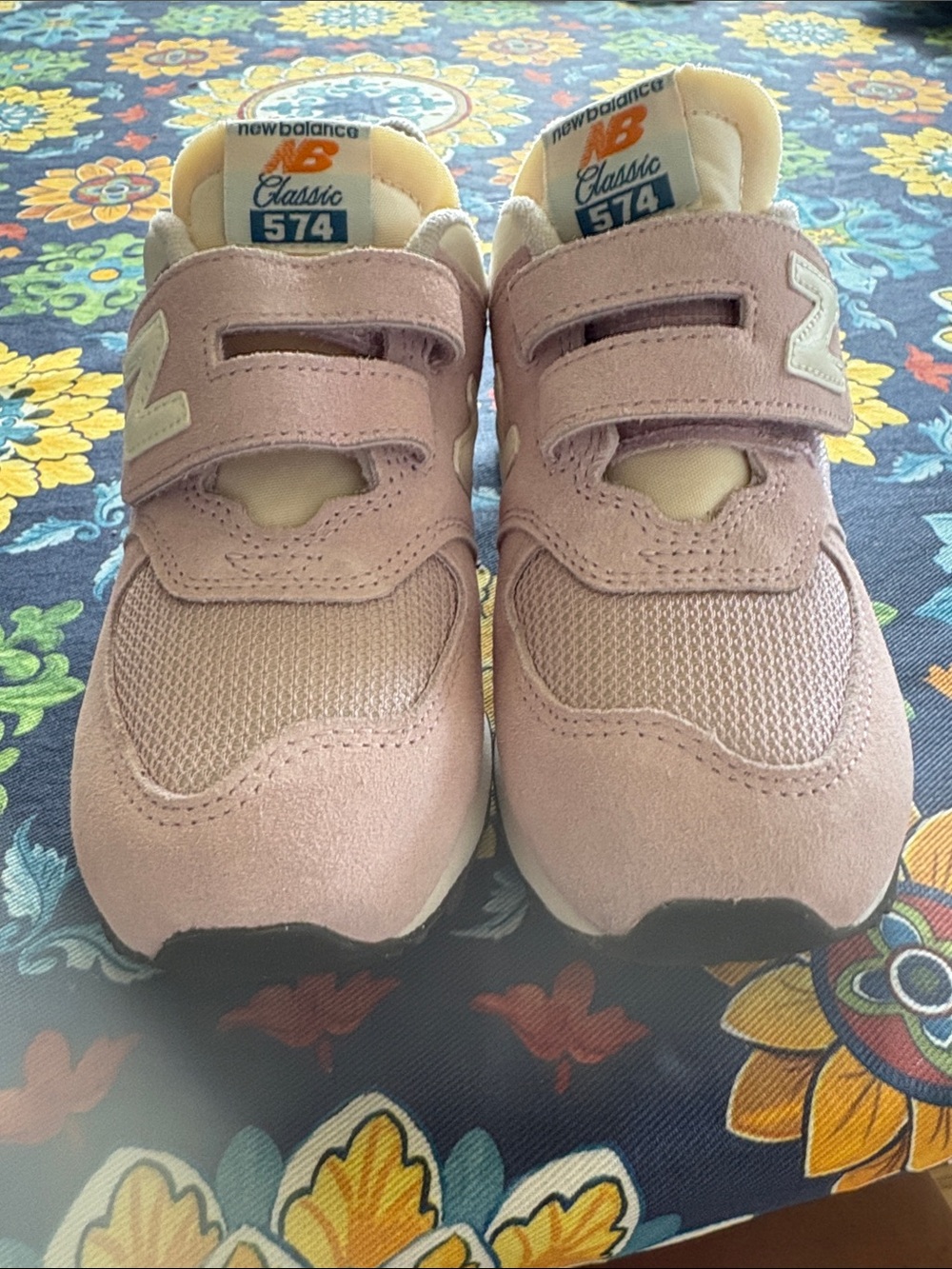 New Balance Kids Classic 574 Pink Velcro Athletic Sneakers